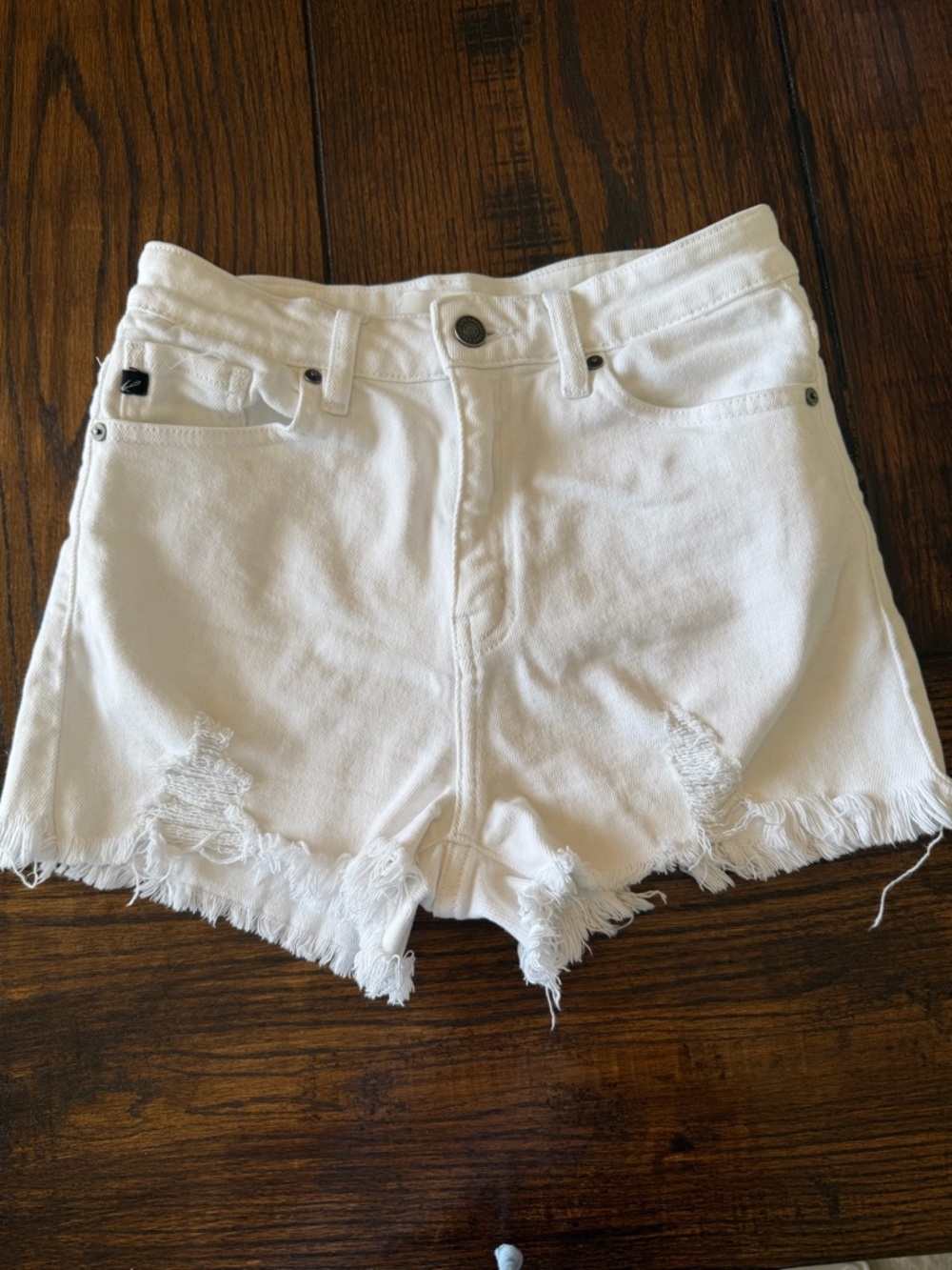 Kancan White Frayed Hem Women’s Denim Shorts